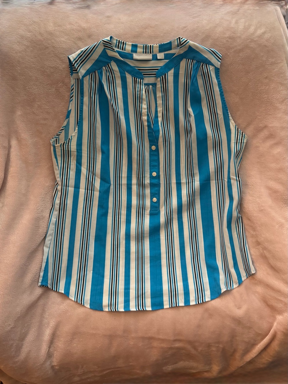 New York & Company Blue and White Vertical Stripe Sleeveless Camisole